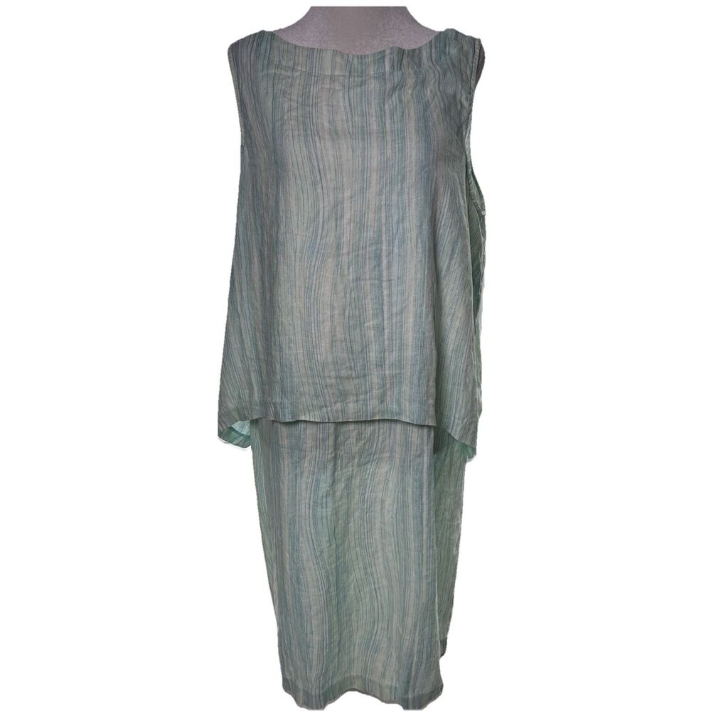 PureJill Linen Dress L Lagenlook Sleeveless Summer Resort Coastal Travel Wear